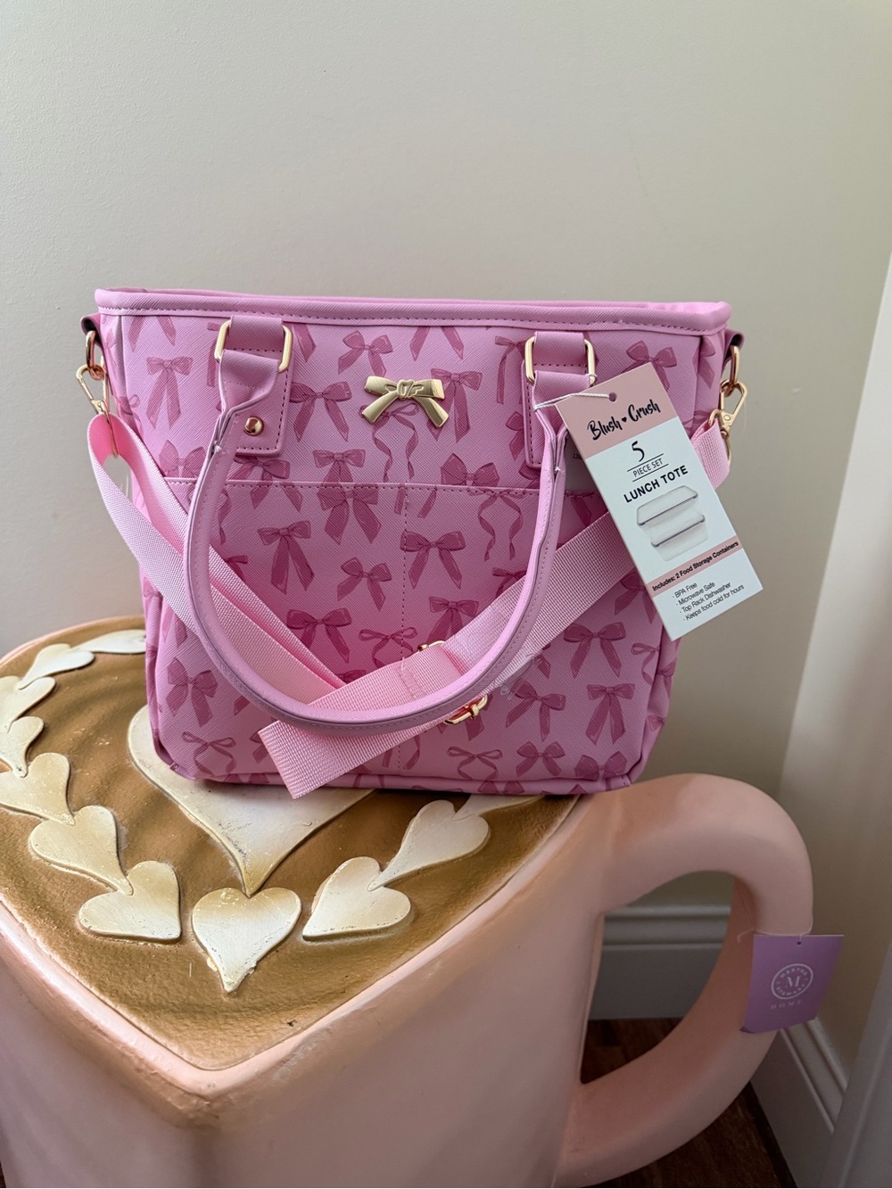 Blush Crush 5 Piece Pink Bows Lunch Tote Set